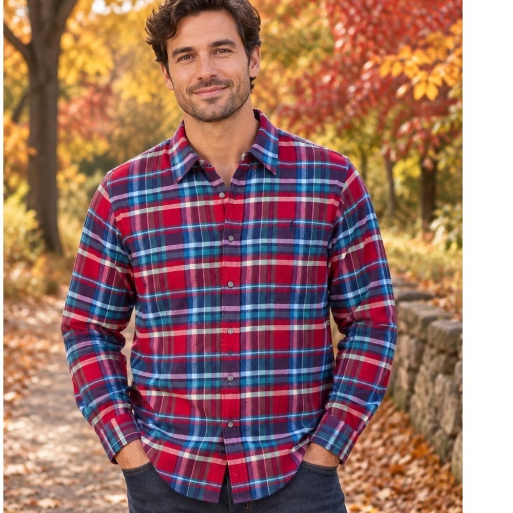 Ralph Lauren Mens Plaid Flannel Button Down Shirt Red Blue Green Size L